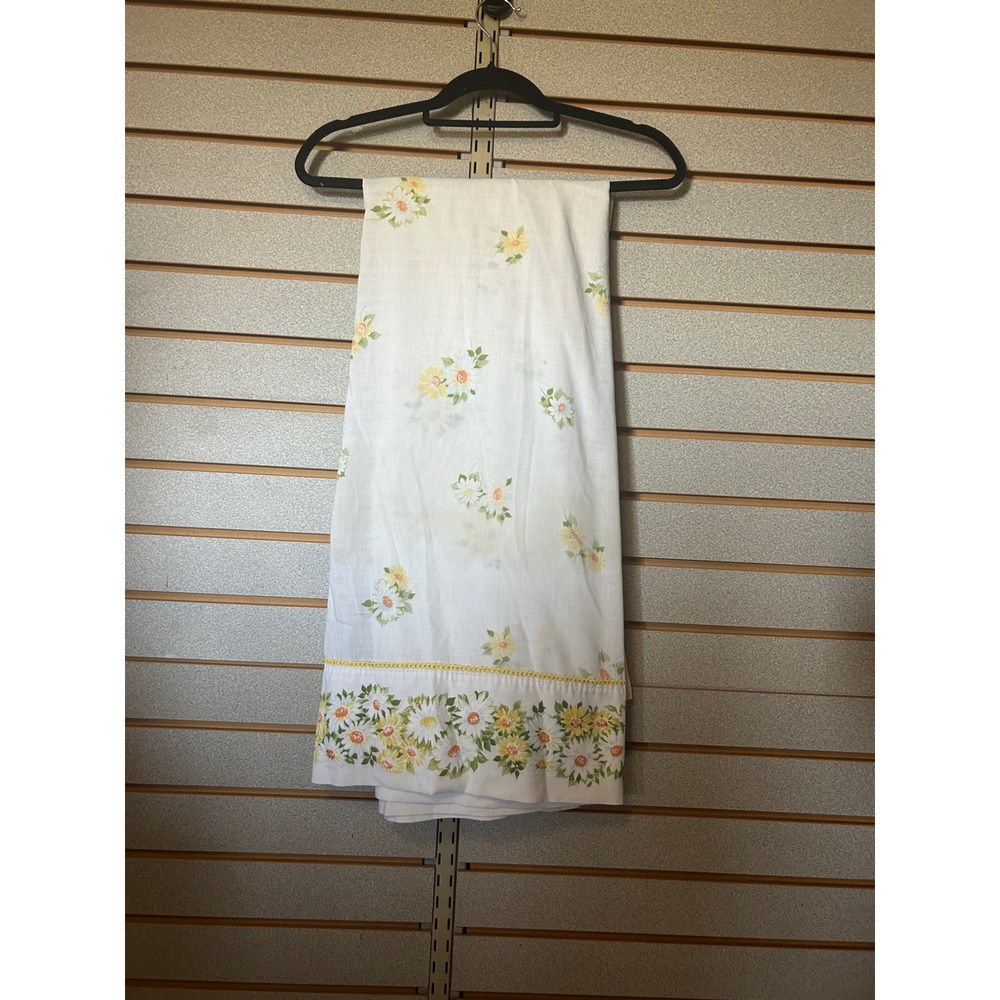 Vintage Morgan Jones Daisy Floral Double Flat Sheet White Yellow Rick Rack 70s
